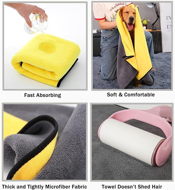 Dog Towel - 2 Pack Large Dog Bath Towel Super Absorbent Microfiber Beach Towels for Quick Drying Small Medium Large Dogs and Cats, Machine Washable,55.1x27.5 inch,Yellow Green-PawvioPets