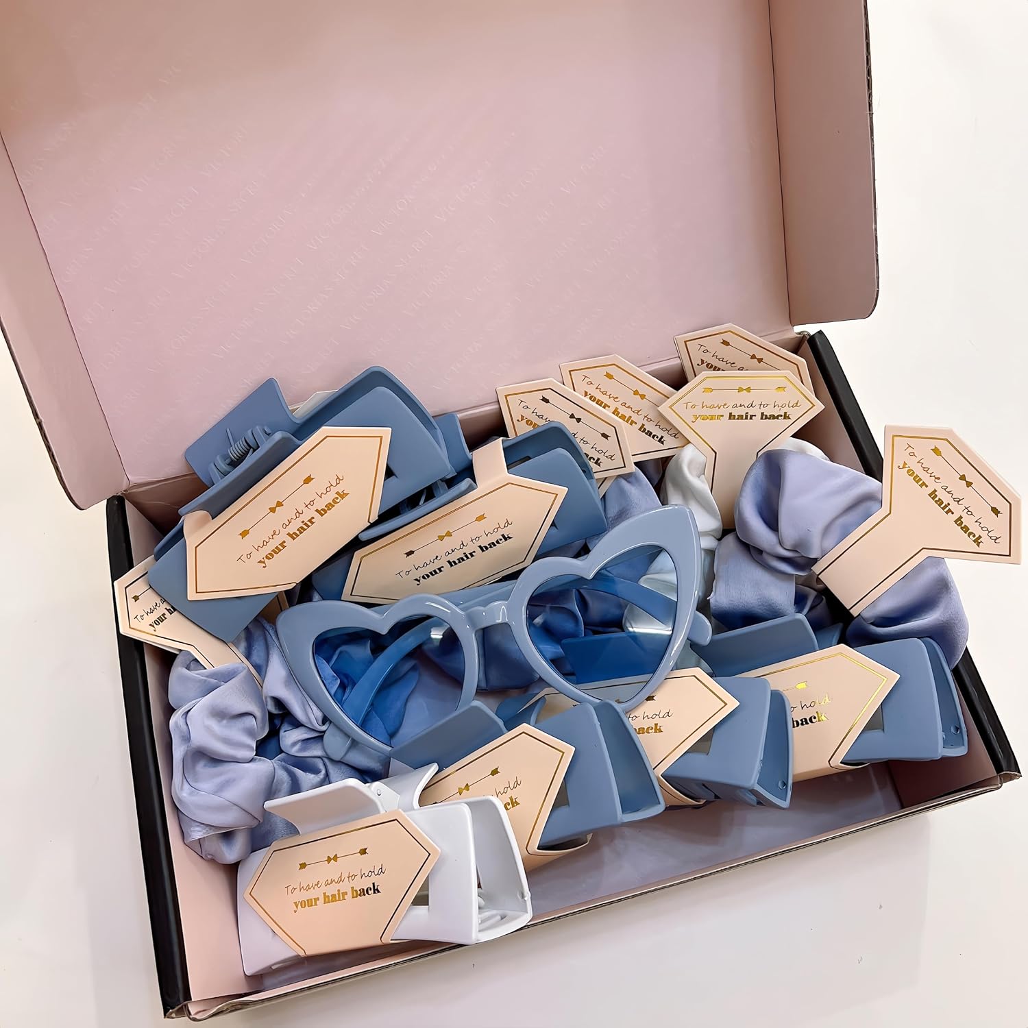 Bridesmaid Scrunchies Proposal Gifts Bachelorette Hair Claws Clips Girls heart sunglasses for Wedding Party Favors (Dusty Blue)