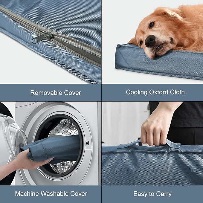 Dog Beds for Large Dogs, Orthopedic Dog Bed for Extra Large Dogs, Big Waterproof Pet Bed with Washable Removable Oxford Cover, Blue-PawvioPets