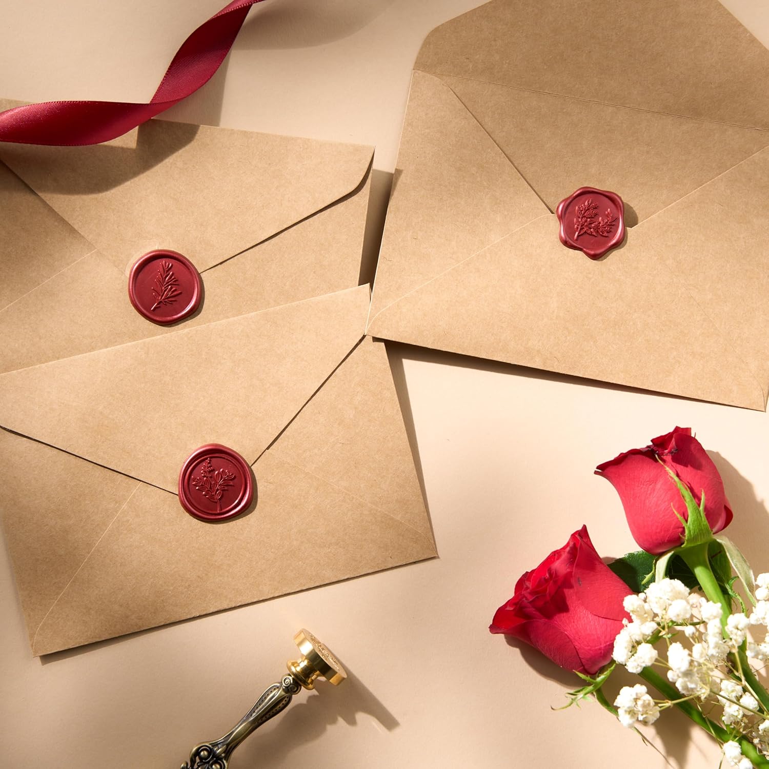 Wax Seal Stickers (60 Pcs, 3 Designs in 1 Pack) Premium Envelope Seal Stickers for Wedding Invitation Envelopes, Adhesive Wax Seals, Perfect for Seating Chart, Gift Wrapping