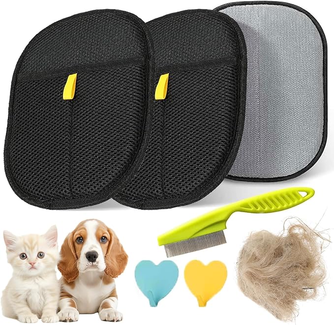 2pcs - Pet Hair Removel Glove for Cats & Dogs, Electrostatic Pet Hair Removal Gloves for Couch, Cat Grooming Gloves, Reusable Cat and Dog Hair Removel for Sofas, Furniture, Carpets and Curtains-PawvioPets