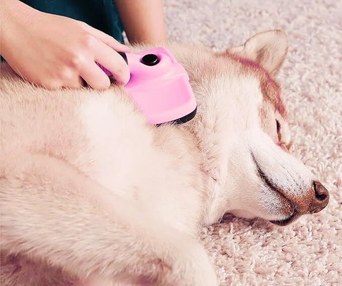 3-in 1 Dog & Cat Grooming Supplies- Self-cleaning Slicker Brush, Deshedding Rake Comb, And Finger Toothbrush For Dogs & Cats | Perfect For Pet Grooming Kit, Dematting And Dental Tool (pink)-PawvioPets