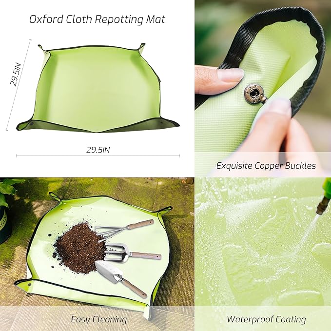 13-Piece Garden Tools Set with Tote Bag & Apron, Repotting Mat - Stainless Steel Heavy Duty Planting Kit, Ergonomic Non-Slip Handles - Gardening Gift for Women, Mom, Home Gardeners-PawvioPets