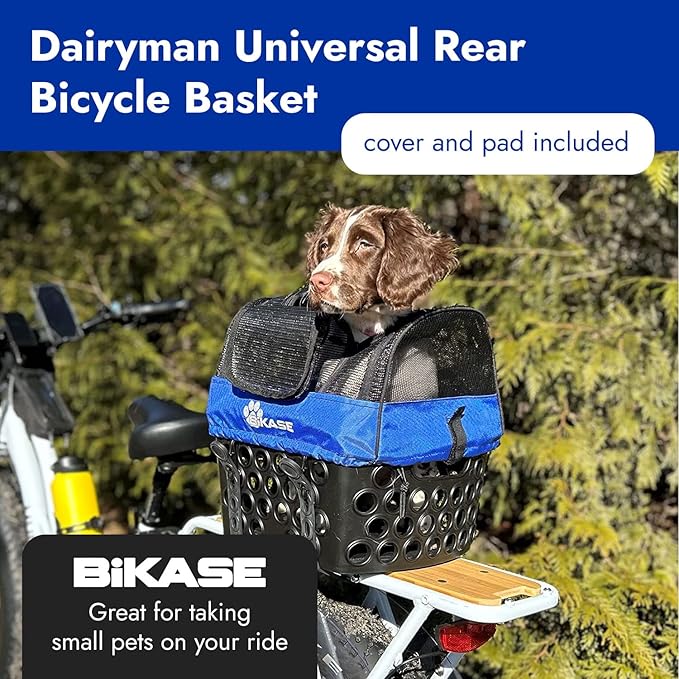 BiKASE Durable Dog Bike Basket & Carrier, Rear Mount Pet Basket for Bikes with Super Comfort Mat and Cover, Ideal for Small Dogs and Cats up to 12 lbs-PawvioPets