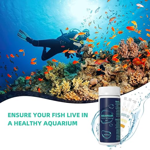 6 in 1 Aquarium Test Strips, 150 Strips Aquarium Water Test Kit for Fish Tanks & Ponds, Accurate Test Monitoring, Nitrate, Nitrite, Chlorine, Carbonate, Hardness, pH-PawvioPets