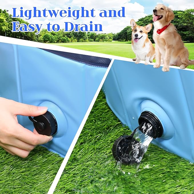Foldable Dog Bath Swimming Pool Plastic Kiddie Pool Professional Tub Collapsible Grooming Bathtub for Pets Kids Baby and Toddler, 97 x 12 Inches Blue-PawvioPets