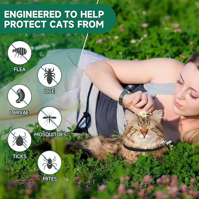 4 Pack Flea Collar for Cats, Cat Flea and Tick Treatment, 8 Months Protection Flea and Tick Prevention for Cats, Waterproof Cat Flea Collar, Adjustable Cat Flea and Tick Collar for Cats Kittens, Black-PawvioPets