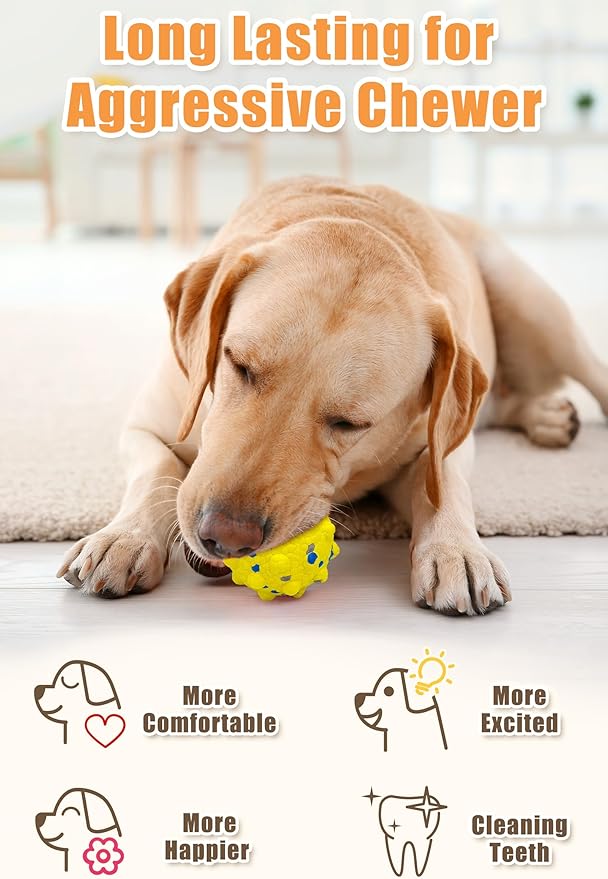3.7'' Dog Balls for Dogs Aggressive Chewers Indestructible Tennis Durable Bouncy Interactive Dog Toy Balls for Fetch Game Floating Balls (Yellow Large)-PawvioPets