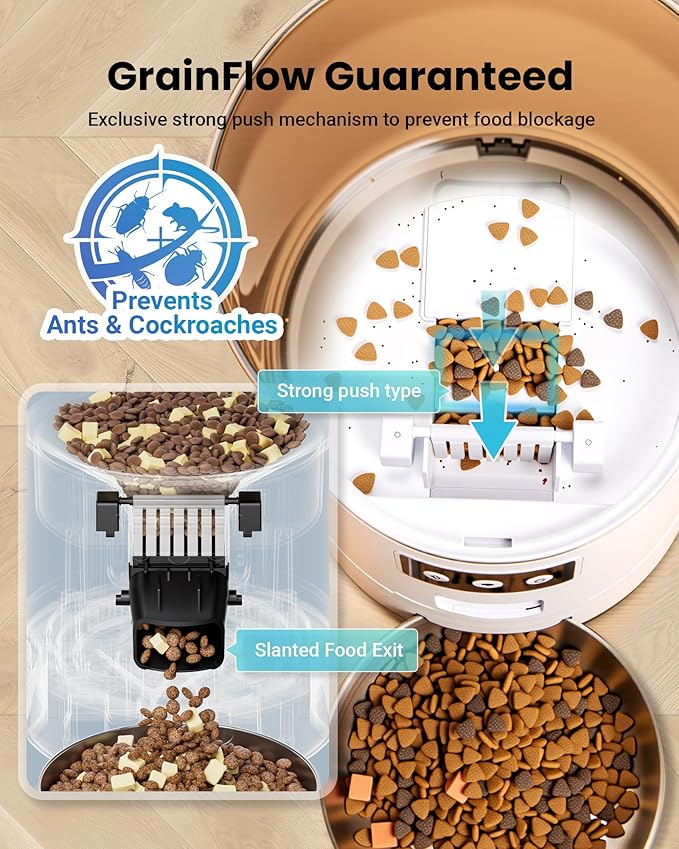 Automatic Cat Feeder for 3 Cats, 6L/25 Cups Smart WiFi Pet Feeder, Strong Anti-Jam System, Dual-Effect Desiccant Cat Food Dispenser, with 10S Voice Recorder for Cats and Small Dog(White)-PawvioPets