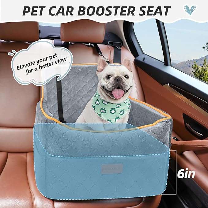 Dog Car Seat for Small Medium Dogs, Memory Foam Puppy Dog Booster Seat with Thick Cushion for Dogs Under 35lbs, Detachable Washable Pet Car Seat Travel Bed with Storage Pockets,2 Safety Belts-PawvioPets