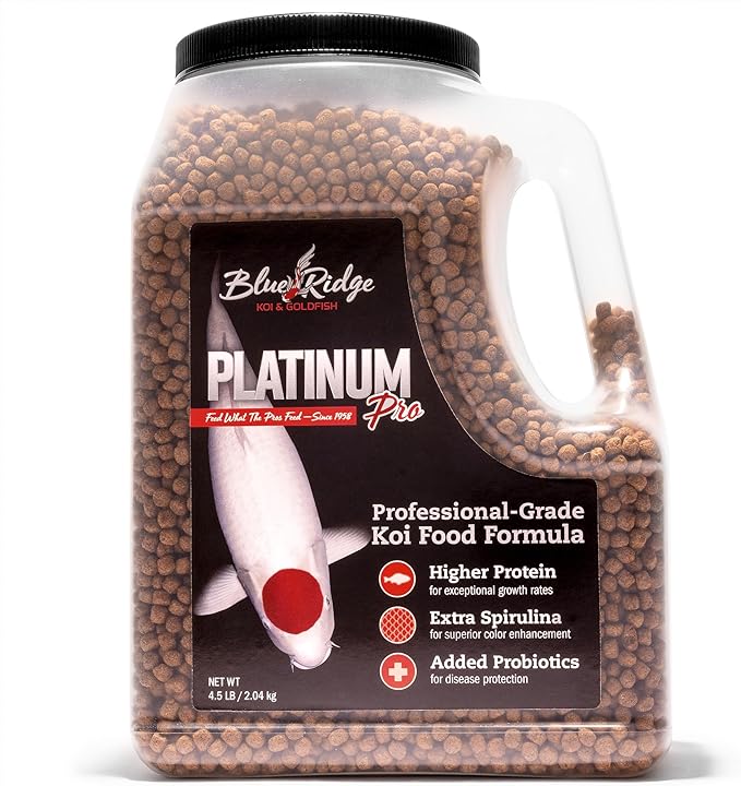 Blue Ridge Koi Fish Food 4.5lb - Koi Food 3/16” Platinum Pro Formula Goldfish Food, Premium Fish Food for Ponds, Ponds Fish Food, Floating Pond Pellet-PawvioPets