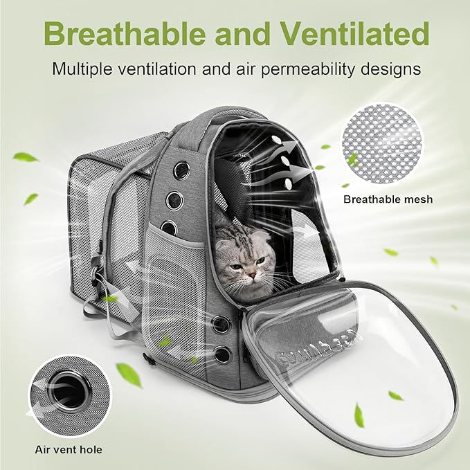 Expandable Cat Backpack,Cat Bubble Backpack Carrier for Carrying Cats, Pets and Small Dogs,Airline-Approved,Designed for Travel, Hiking, Walking,Car （Grey-PawvioPets