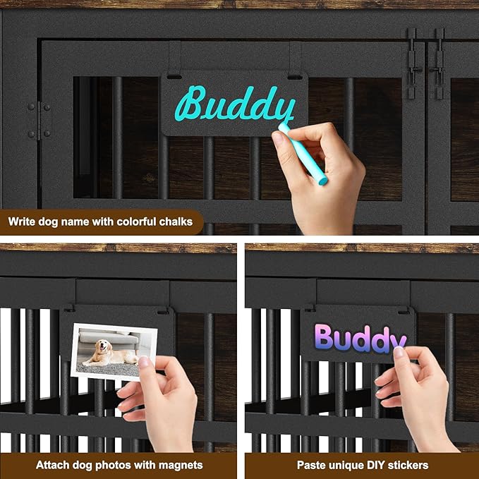 EasyCom 48"/42"/33" Dog Crate Furniture with Name Tag, Heavy Duty Dog Kennel Indoor for Large Dogs, Escape-Proof and Chew-Proof Dog Cage for high Anxiety Dog, Decorate House as TV Stand, End Table-PawvioPets