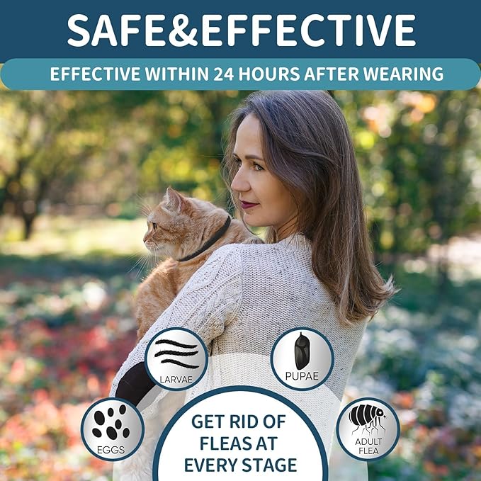 Flea and Tick Collar for Cats - 4 Pack, 32 Month Protection Treatment, Waterproof, Natural Prevention, Adjustable for Cats & Kittens (Black Grey)-PawvioPets