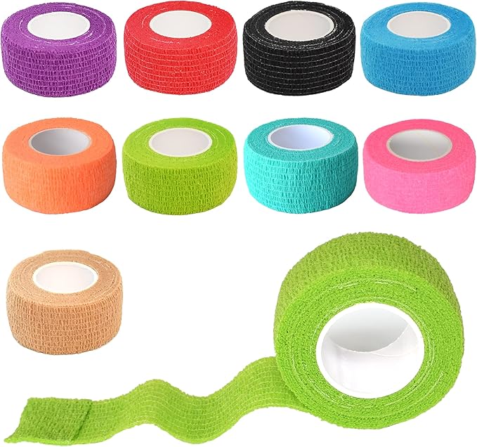 9 Pack 1" x 5 Yards Self Adhesive Bandage Wrap Self Stick Wrap for Ankle, Wrist, Finger, Sports, Breathable Cohesive Vet Tape for Pets (Multi Colors)-PawvioPets