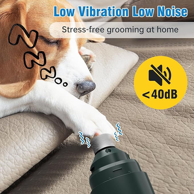 Dog Nail Grinder, 7-Speed Quiet Electric Dog Nail Trimmers, Dog Nail Clippers with Sponge Dust Collection & File for Small Medium Large Dogs, Rechargeable Pet Paw Grooming Supplies Ki(Green)-PawvioPets