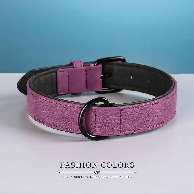 Didog Soft Padded PU Leather Dog Collar, Breathable and Adjustable Dog Collar for Large Dogs, Comfortable for Daily Walk, Purple, XL Fit Neck 17-21"(44-71 lbs)-PawvioPets