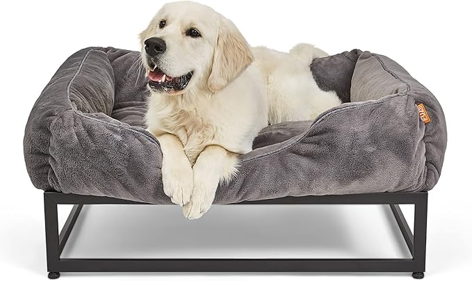 FUZI Luxury Aesthetic Dog Bed for Small Dogs with Washable Cover, Pet Couch, Pet Bed with Sides, Non-Slip Bottom, Soft & Durable Calming Dog Bed, Faux Rabbit Fur Cover, Small 25.1x16.75x9.5 Dark Grey-PawvioPets