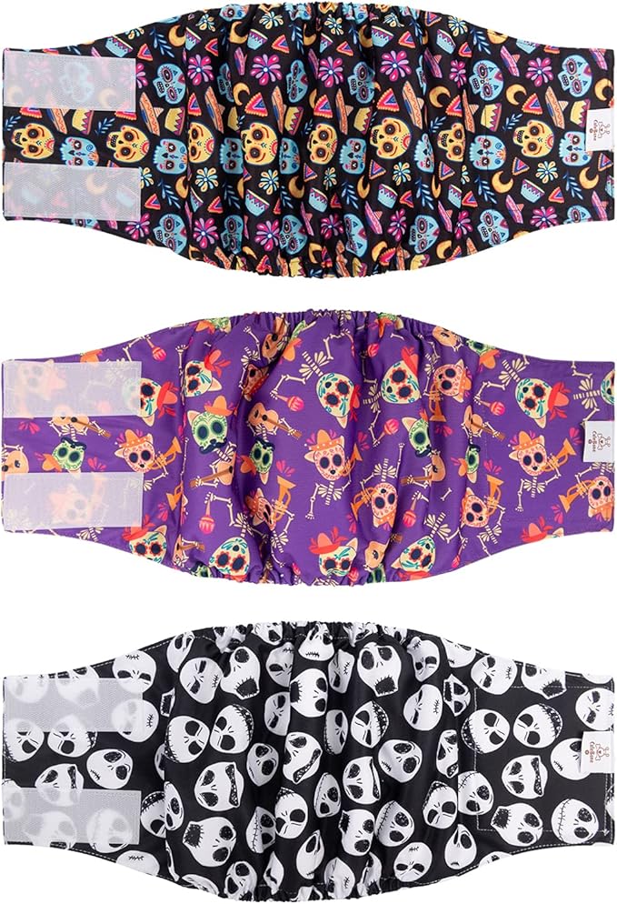 CuteBone Halloween Male Dog Diapers Belly Bands 3 Pack for Male Dogs Wraps Washable Doggie Pants DM23L-PawvioPets