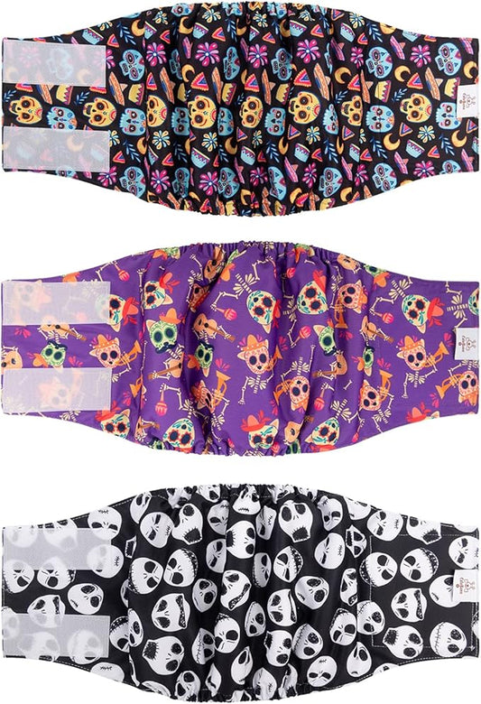 CuteBone Halloween Male Dog Diapers Belly Bands 3 Pack for Male Dogs Wraps Washable Doggie Pants DM23L-PawvioPets