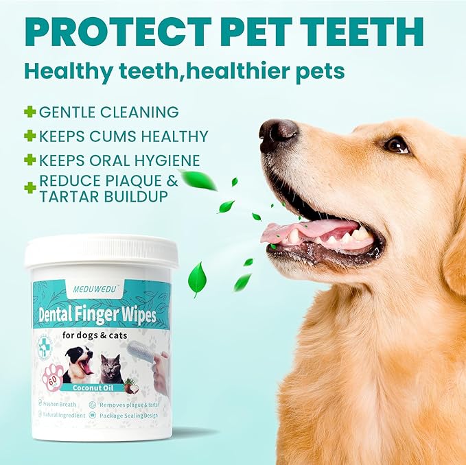 Dental Care Finger Wipes 120 Counts,Teeth Cleaning Finger Wipes for Dogs & Cats,Reduces Plaque & Supports Oral Freshness, Small Animal Stain Removers, Coconut Scent-PawvioPets