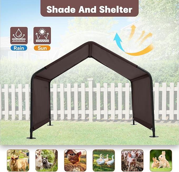Dog Shade Shelter Outdoor 4'x4'x3' Tent for Large Medium Dogs, Outside Sun Rain Canopy Pet House for Livestock Pigs Cats with Waterproof Roof Ground Nails,Brown-PawvioPets