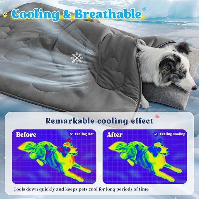 Cooling Blanket for Dogs, Lightweight & Durable Dog Cooling Mat, Q-MAX>0.45 Soft Breathable Pets Comforter for Couch, Bed & Car Essential - Dark Grey 40x50 Inches-PawvioPets