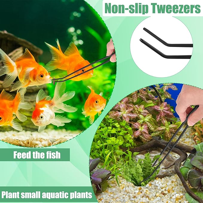 Aquarium Aquascape Tools Kit, 4 in 1 Anti-Rust Aquatic Plant Aquascaping Tool Stainless Steel Black Tweezers Scissors Spatula for Aquarium Tank Clean Fish Tank Aquascape Tools Sets (Black)-PawvioPets
