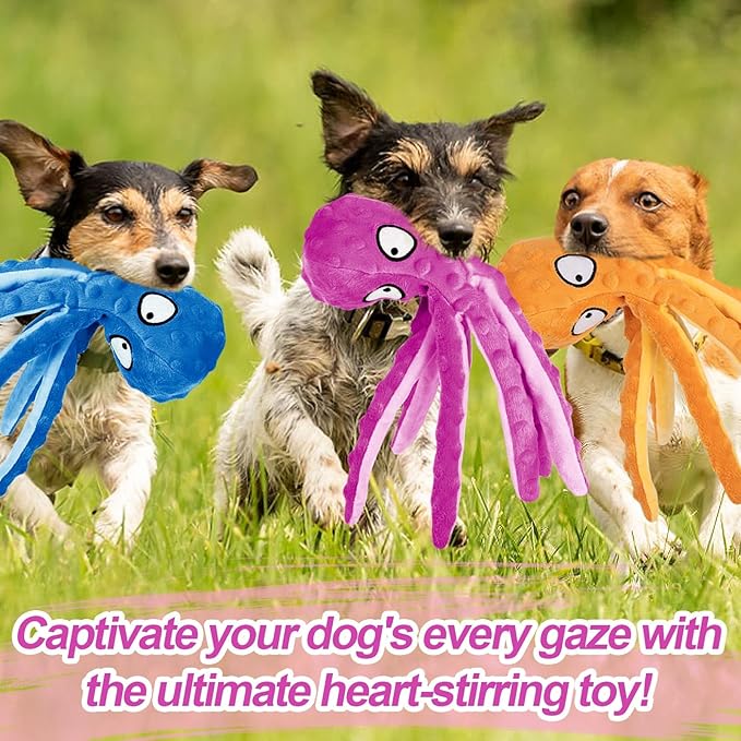 Alphatool Squeaky Dog Toys - 3pcs Soft Plush Chew Crinkle Puppy Toys to Keep Them Busy, Octopus No Stuffing Interactive Essentials for Teething Small Medium Pets Dogs Gifts-PawvioPets