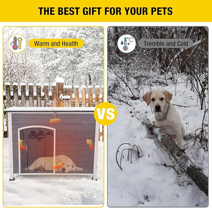 Aivituvin Insulated Dog House for Winter Outdoor Dog Kennel with All-Around Iron Frame- 100% Insulated Guarantee-PawvioPets