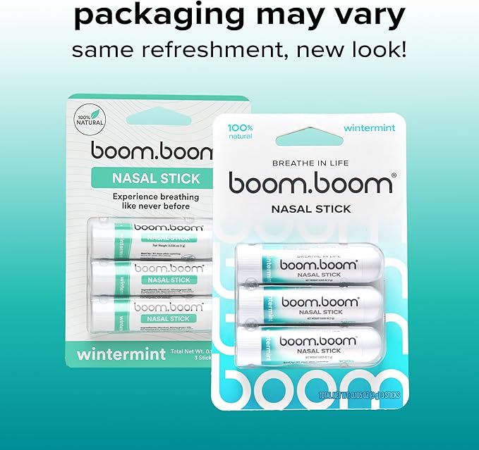 BoomBoom Nasal Stick | Vapor Flow Technology | Cool Refreshing Sensation | Natural Mood Boost | Simple Ingredients | Essential Oils + Menthol Inhaler (Wintermint)-PawvioPets