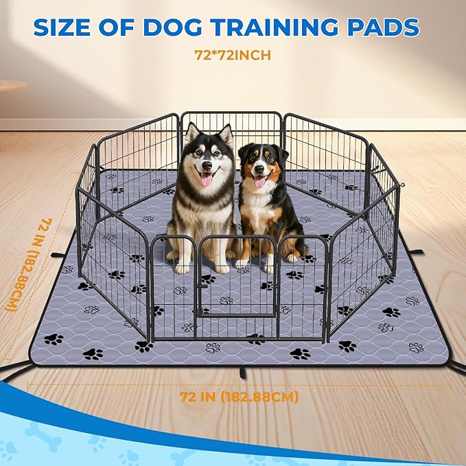 Fostanfly Washable Pee Pads for Dogs, 72"x72"-1 Pack Extra Large Reusable Potty Pads for Floor, Non-Slip Waterproof Pet Playpen Mat for Puppy/Senior Dog Whelping Incontinence-PawvioPets
