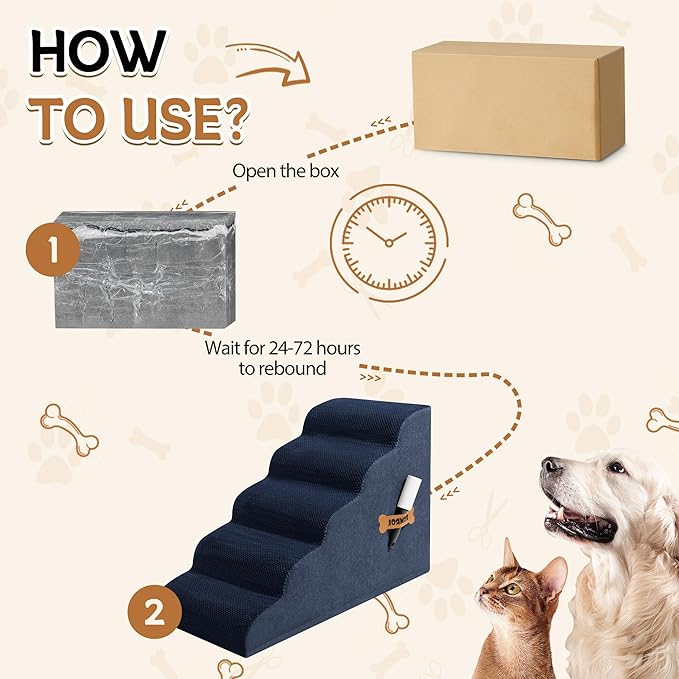 Dog Stairs, Romrol Dog Steps Ramp for High Bed and Couch, Dogs Ramp with Durable Non-Slip Waterproof Fabric Cover, Pet Stairs for Small Dogs and Cats or Pets Joints, 4-TiersNay-PawvioPets