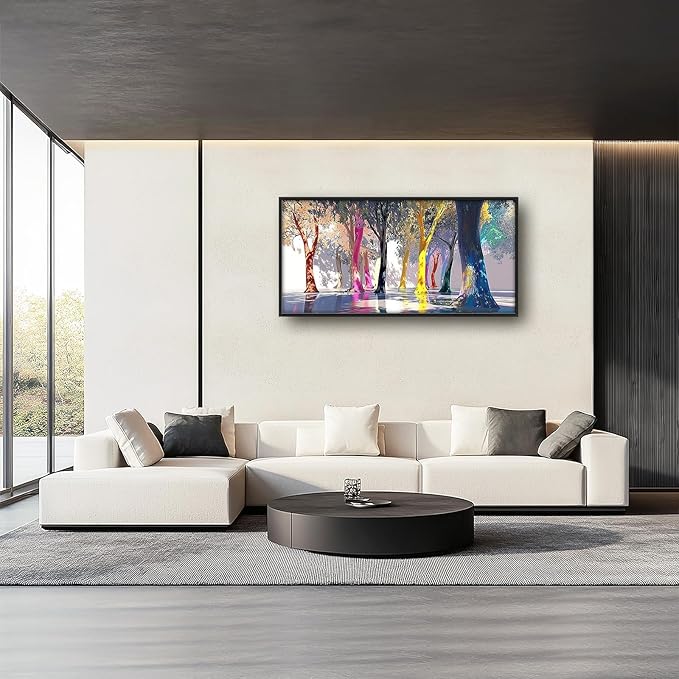 Framed Large Trees Wall Art for Living Room, Oversized Abstract Forest Wall Decor Colorful Nature Canvas Painting Modern Artwork Home Decoration for Living Room Bedroom Dining Room Office 60"x30"-PawvioPets