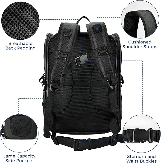 Apollo Walker Pet Carrier Backpack for Large/Small Cats and Dogs, Puppies, Safety Features and Cushion Back Support for Travel, Hiking, Outdoor Use (Black-Expandable)-PawvioPets