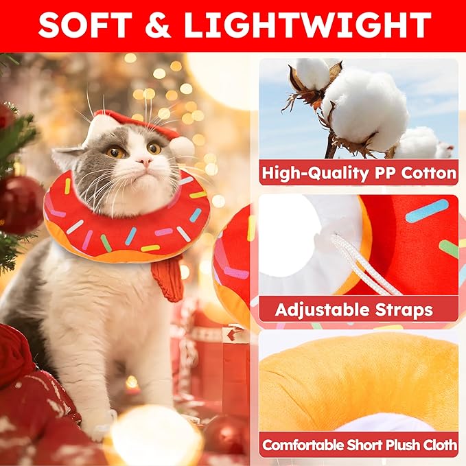 Cat Cone Collar Soft, Cat Recovery Collar for Wound Healing Cute Donut Adjustable Kitten Cones to Stop Licking Comfortable Lightweight Neck Elizabethan Collars for Kittens After Surgery-PawvioPets