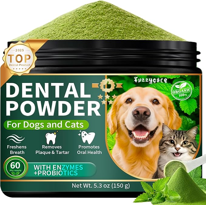 Dog Dental Powder, Dog Teeth Cleaning Powder with Natural Herbal Blend & Postbiotics, Dog Teeth Cleaning, Targets Tartar & Reduces Plaque & Bad Breath for Dogs & Cats, Mint -150Grams-PawvioPets