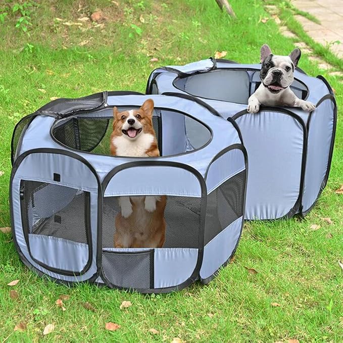 EighteenTek XLarge 2-in-1 Pop up Dog Playpen, Assembly-Free, with Leakproof Pet Pee Pads,Portable Foldable Cat Tent Enclosure Indoor Outdoors Puppy Kittens Small Animals Crates (M, 72" Lx36 Wx24 H)-PawvioPets