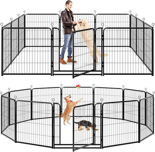 Dog Playpen Outdoor Extra Wide 12 Panels Heavy Duty Dog Fence 32" Height Anti-Rust with Doors Portable for RV Camping Yard, Total 32FT, 79 Sq.ft, Snowy Black-PawvioPets