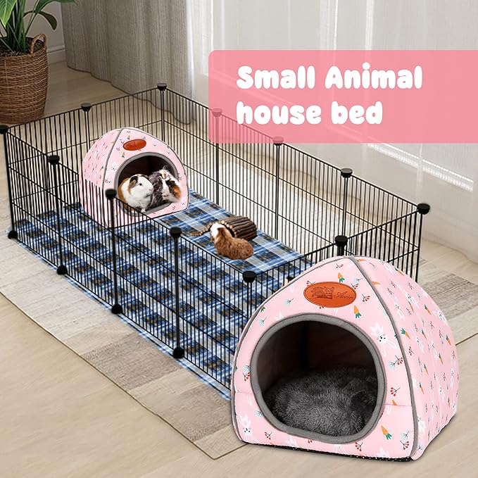 BWOGUE Guinea Pig Bed Large Hide-Out Cozy House Bed for Rabbits Ferret Chinchilla Bearded Dragon Winter Warm Cage Nest Hamster Accessories Cute Bunny and Carrot Pattern-PawvioPets