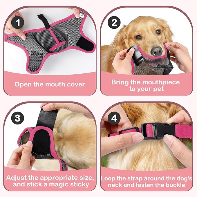 Dog Muzzle, Soft Air Mesh Muzzle for Small Medium Large Dogs Anti Biting Barking Chewing Scavenging, Breathable Adjustable Loop Pets Muzzle with Front Opening Design Allows Panting Drinking (Pink,XL)-PawvioPets
