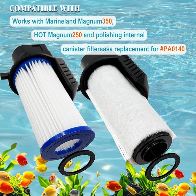 3 Pack Replacement Micron Cartridges, 3 JH Floss Sleeves, and 3 Foam Gaskets for MarineLand Magnum Polishing Internal Canister Filter; Micron Cartridge PA0140, ML90769 Rite-Size JH Floss Sleeve-PawvioPets