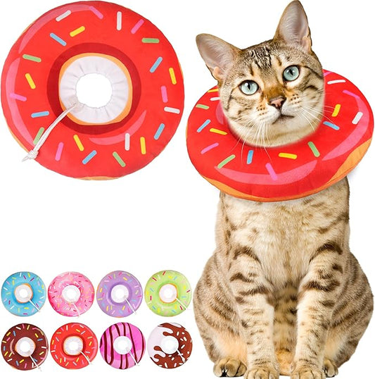 Cat Cone Collar Soft, Cute Cat Donut Collar After Surgery, Adjustable Kitten Recovery Cones to Stop Licking, Lightweight Neck Elizabethan Collars for Cats Kittens (Red, Medium)-PawvioPets