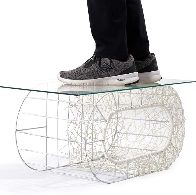 D+GARDEN Fun Stackable White Cat Condo for Indoor Cats - Interactive Play Rattan Modern Cat House for Indoor Cats Kitty, Pet Friendly Top/Side House Entry, Cat Bed Enclosed-PawvioPets