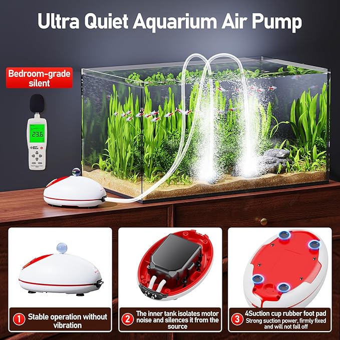 1.5w Ultra Quiet Aquarium Air Pump, Aquarium Aerator Adjustable Airflow, Single Hole Suitable for 40 to 70 GPH Fish Tank-PawvioPets