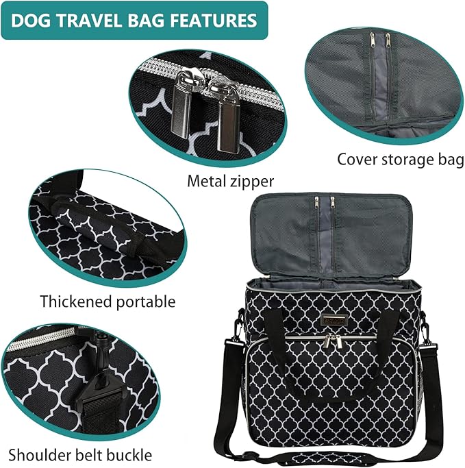 BAGLHER Dog Travel Bag, Pet Travel Bag (ALL Pet Travel Supplies), With 2 Pet Food Containers and 2 Collapsible Silicone Bowls; Essential Kits for Pet Travel DLblack-PawvioPets