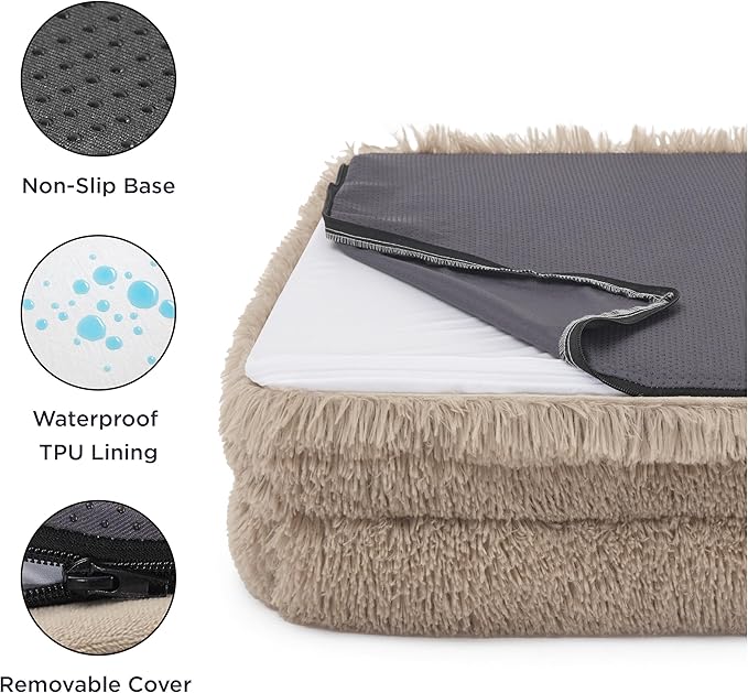 Bedsure Orthopedic Dog Beds Large Sized Dog - Washable Large Dog Cat Bed Waterproof, Comfort Dogs Couch Sofa with Washable Removable Cover, Pet Bed with Nonskid Bottom, Long Faux Fur-Taupe, 35"-PawvioPets