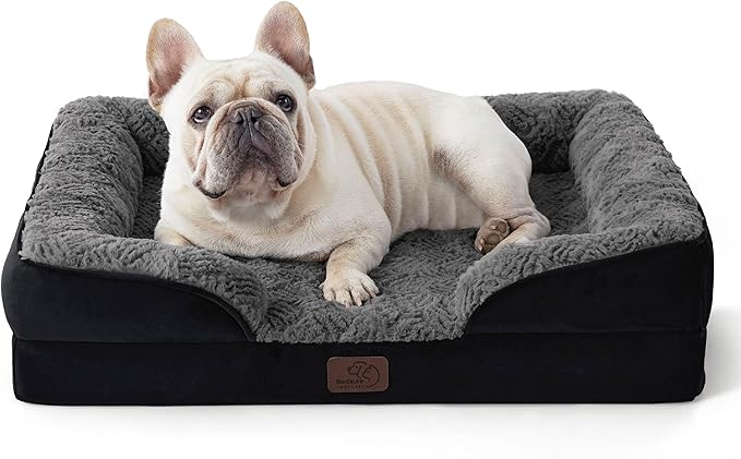 Bedsure Orthopedic Dog Bed Medium Size Dogs - Washable Medium Dog Cat Bed Waterproof, Comfort Pet Couch Sofa with Washable Removable Cover, Pets Bed with Nonskid Bottom, Plush-Black, 28"-PawvioPets