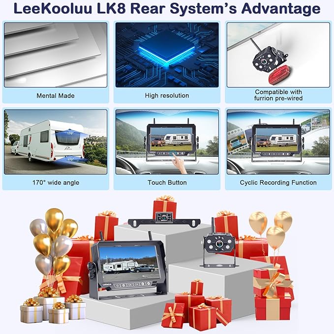 Dual RV Backup Cameras Wireless - Ease Install Plug-Play Recording HD 1080P 7'' Touch Key Monitor Trailer Truck Rear View Cam Night Vision Signal No-Delay 4 Channels for Furrion Pre-Wired Mount-PawvioPets