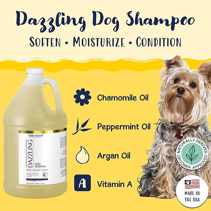 Bobbi Panter Dog Shampoo and Conditioner - Made in USA - All Natural 2-in-1 Formula for Nourish, Detangle & Reduce Shedding - Concentrated 10:1 for Professional Groomers - Pear Scent, 1 Gallon-PawvioPets